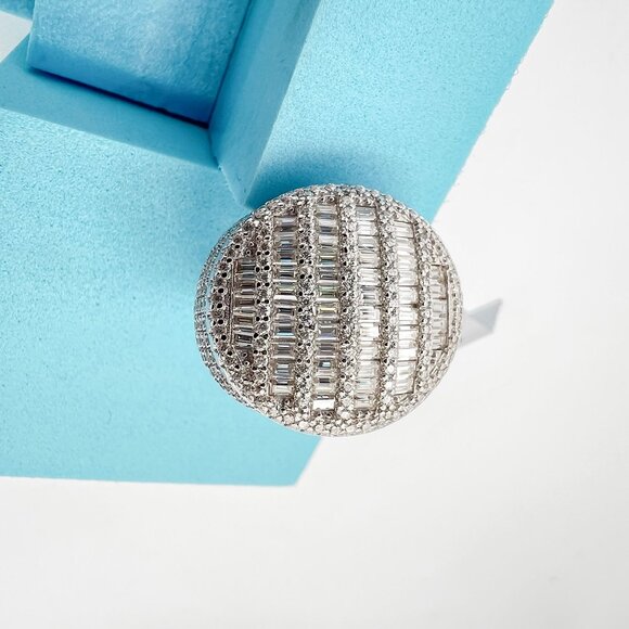 925 Sterling Sliver Moissanite Circle Baguette Ring, 4.358ctw VVS Stones Hip Hop - Picture 5 of 7